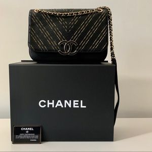 Chanel Enamel CC Flap Bag Chevron Sheepskin.